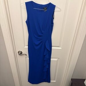 Royal Blue Midi Dress with Ruffle Detail